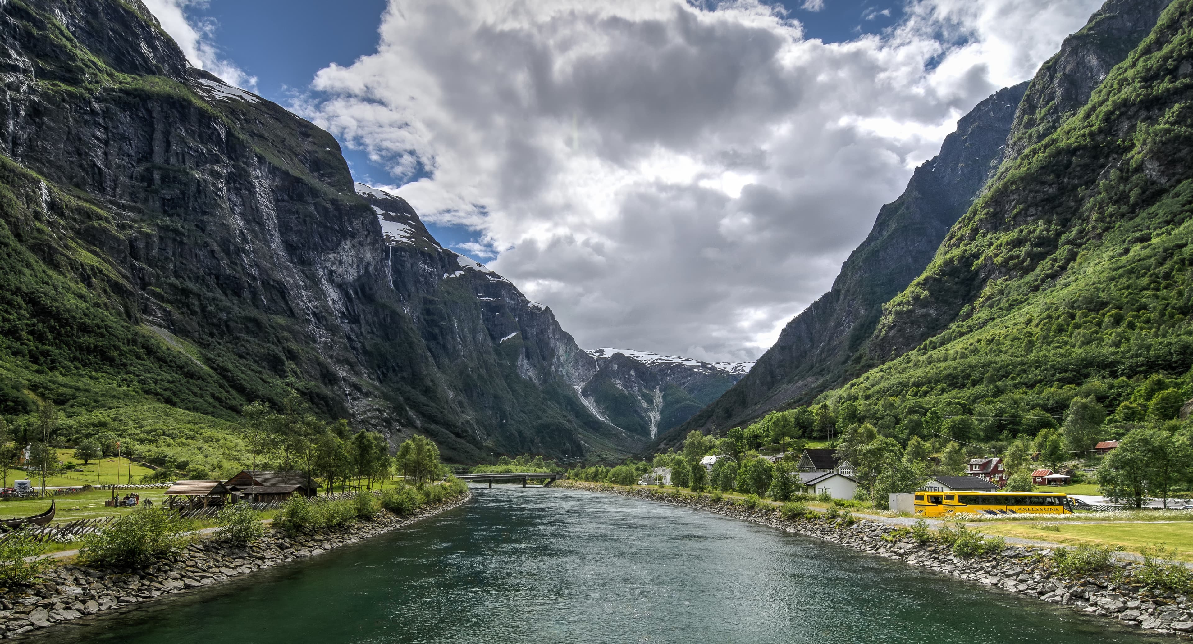 Gudvangen by the Nærøyfjord on a summer day