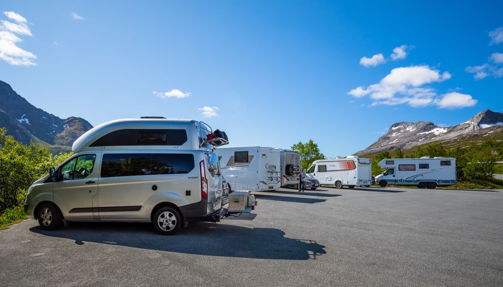 Campervan parked by a fjord in Norwegian nature